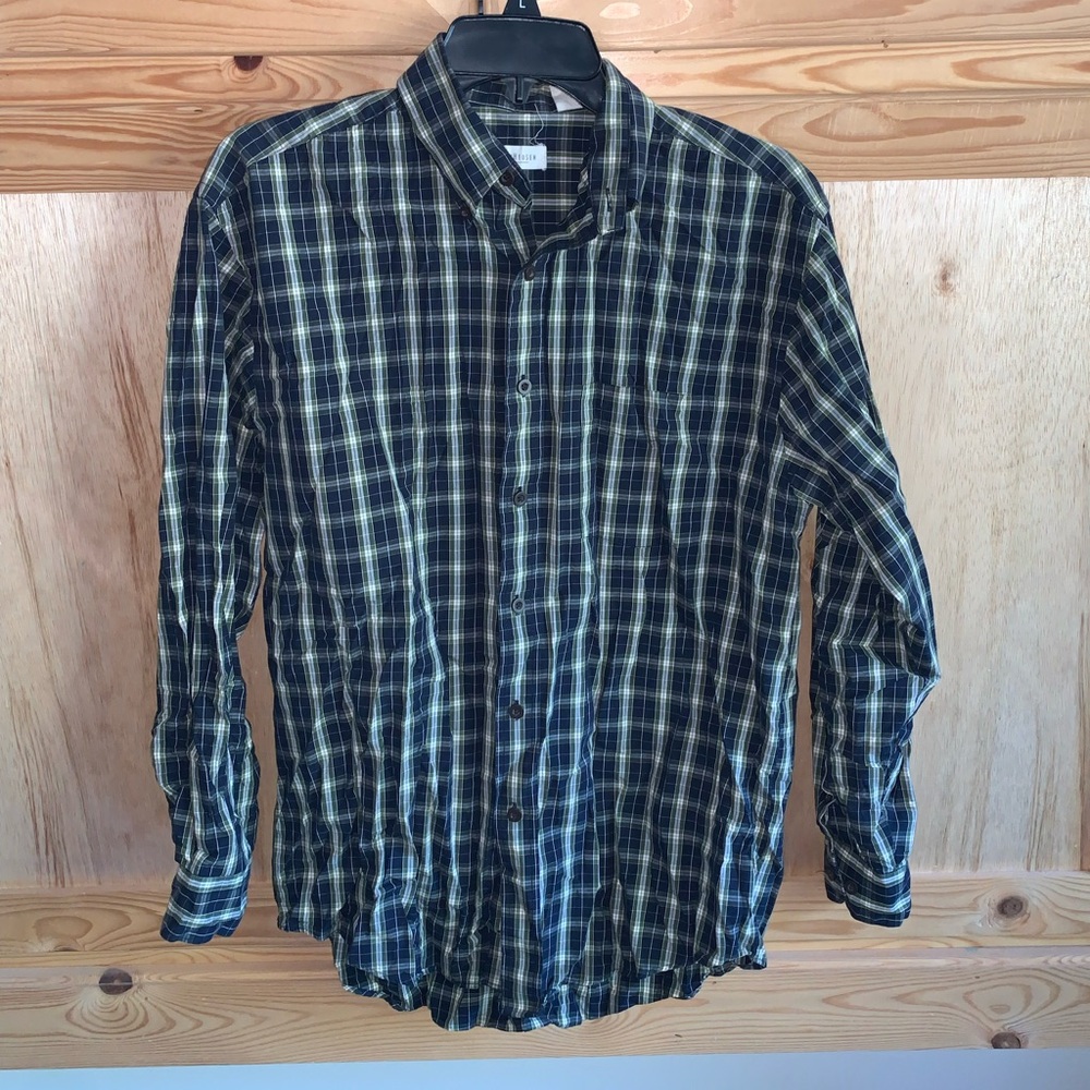 Van Heusen green plaid button down shirt size S 14-14 1/2